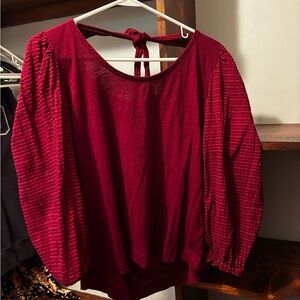 LOFT Burgundy Blouse with Patterned Sleeves